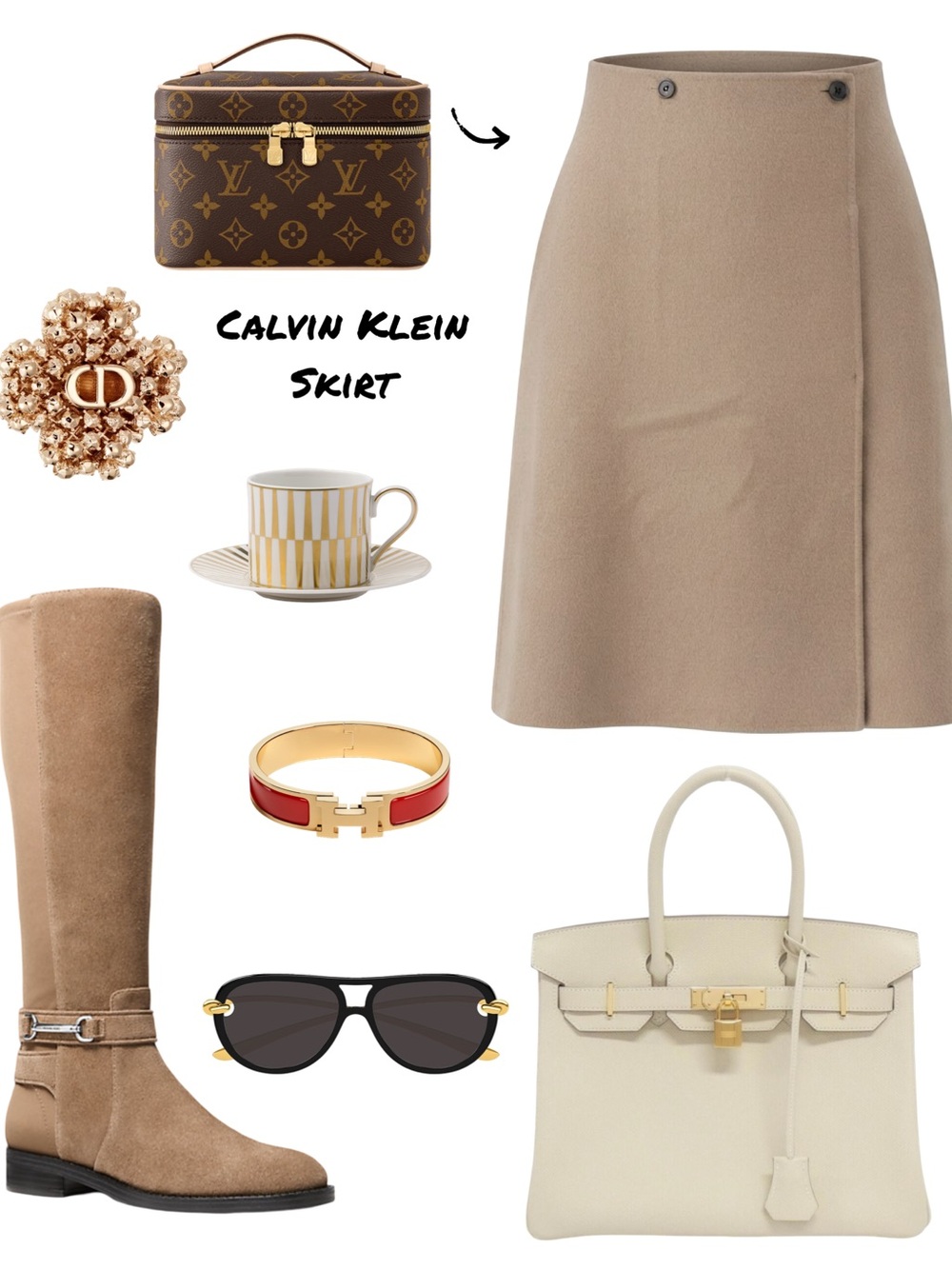 Calvin Klein Taupe A-Line Wrap Skirt